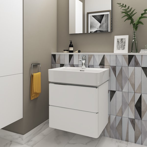 Ideal Standard Strada II wall hung toilet cloakroom suite with mirror, storage and vanity unit 600mm