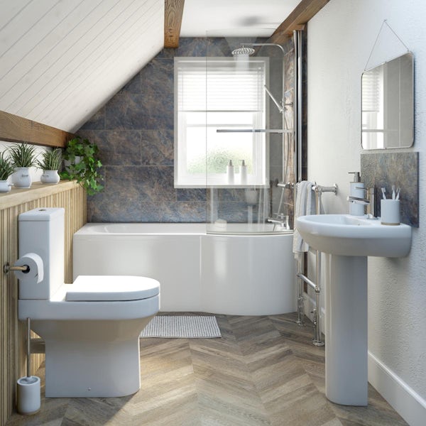 Orchard Wharfe bathroom suite with right handed P shaped shower bath 1700 x 850