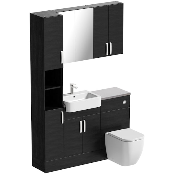 Reeves Nouvel quadro black tall fitted furniture & storage combination with mineral grey worktop