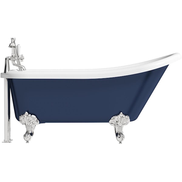 Orchard Dulwich navy single ended slipper bath and tap pack with chrome ball and claw feet