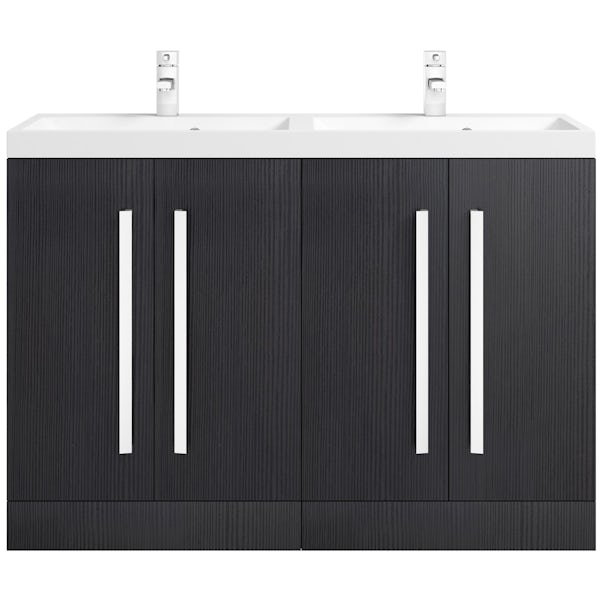 Orchard Wye essen black floorstanding double vanity unit and basin 1200mm with tap