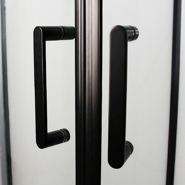 Insignia Monochrome black framed quadrant hydro-massage shower cabin 900 x 900