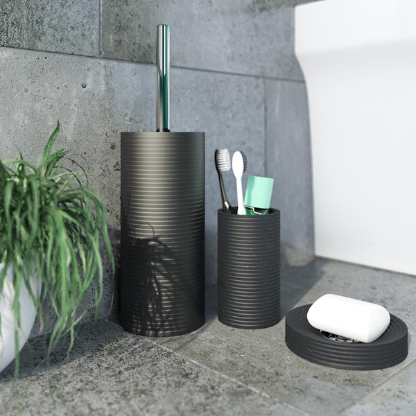 Accents Medano black ceramic 3 piece bathroom set with soap dish