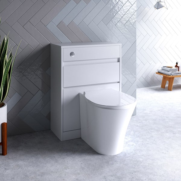 Ideal Standard Concept Air gloss back to wall unit, concealed cistern, push button and toilet with soft close seat