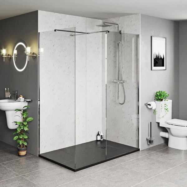 Mode Burton 8mm walk in shower enclosure pack with black stone tray