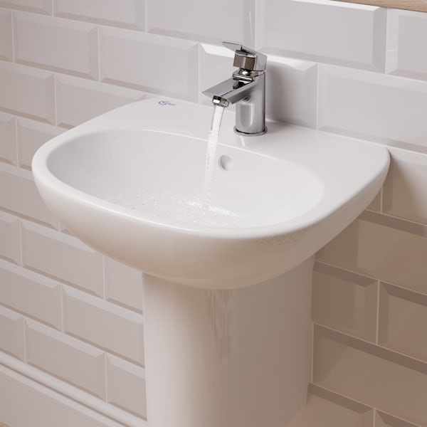 Ideal Standard Tesi back to wall cloakroom suite with semi pedestal basin 450mm