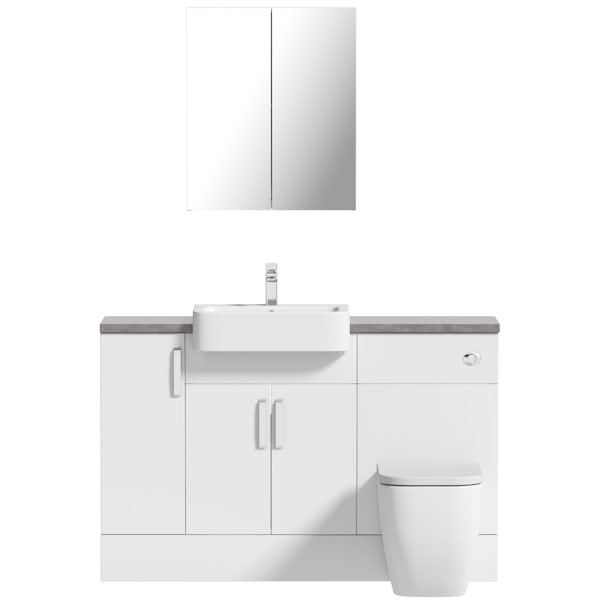 Mode Nouvel gloss white small fitted furniture & mirror combination with mineral grey worktop