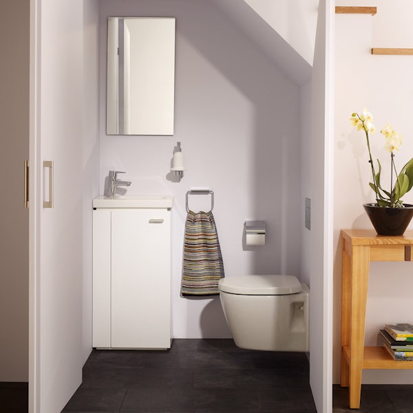 Ideal Standard Concept Space white floor standing vanity unit and left handed basin 450mm