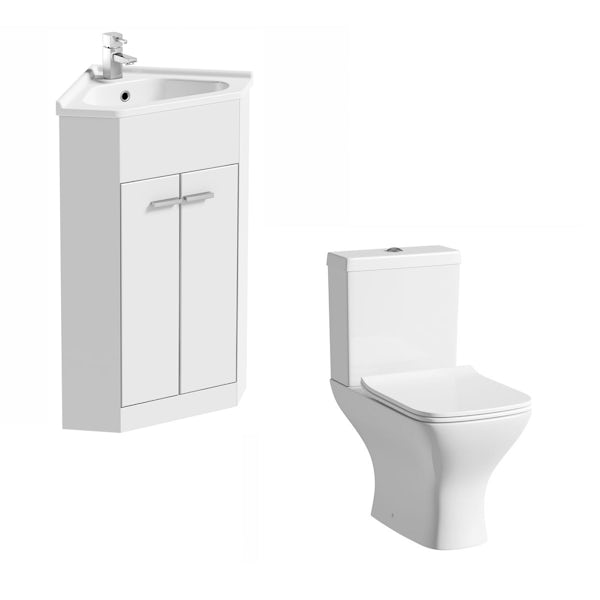 Clarity Compact corner white cloakroom suite with square close coupled toilet
