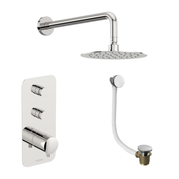Mode Foster thermostatic push button shower set with wall arm and bath filler waste