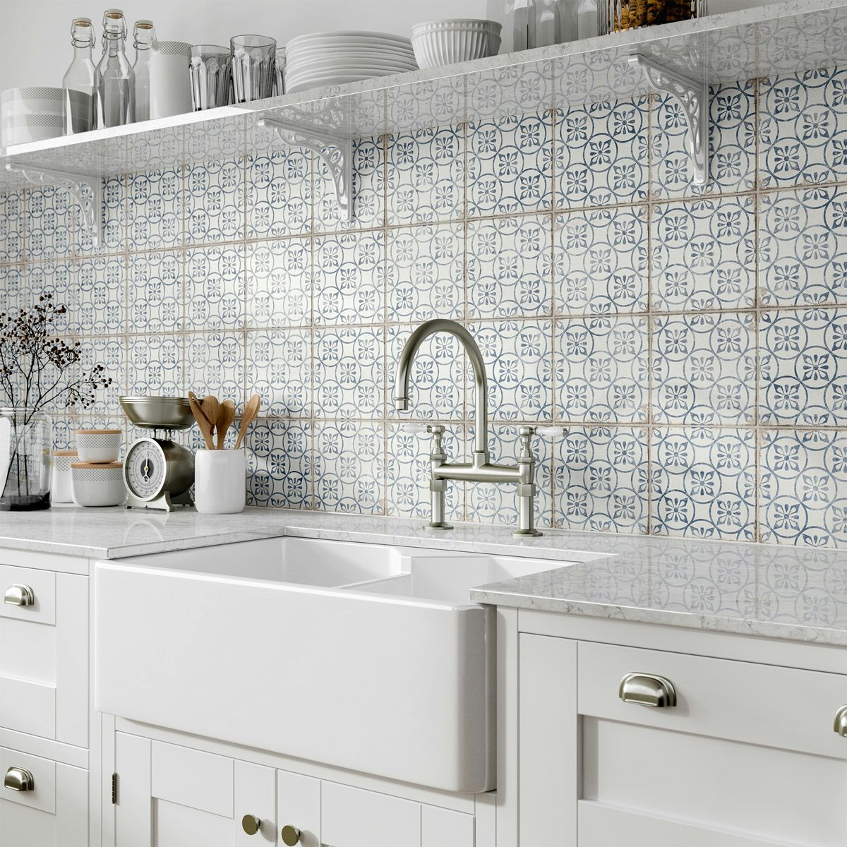 Aragon Petal Blue Matt Wall And Floor, Blue And White Kitchen Floor Tiles Design