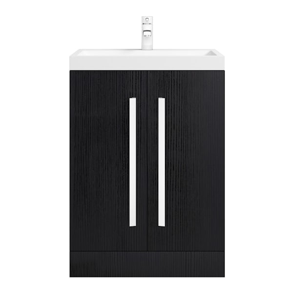 Orchard Wye essen black floorstanding vanity unit and basin 600mm with tap