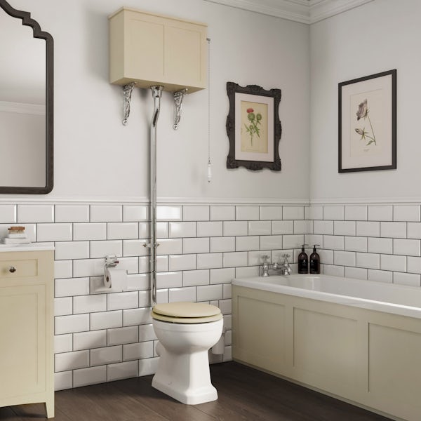The Bath Co. Camberley high level toilet with ivory toilet box and seat