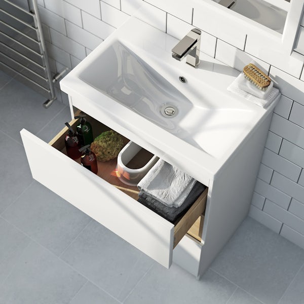 Mode Tate white & oak vanity unit 600mm with mirror