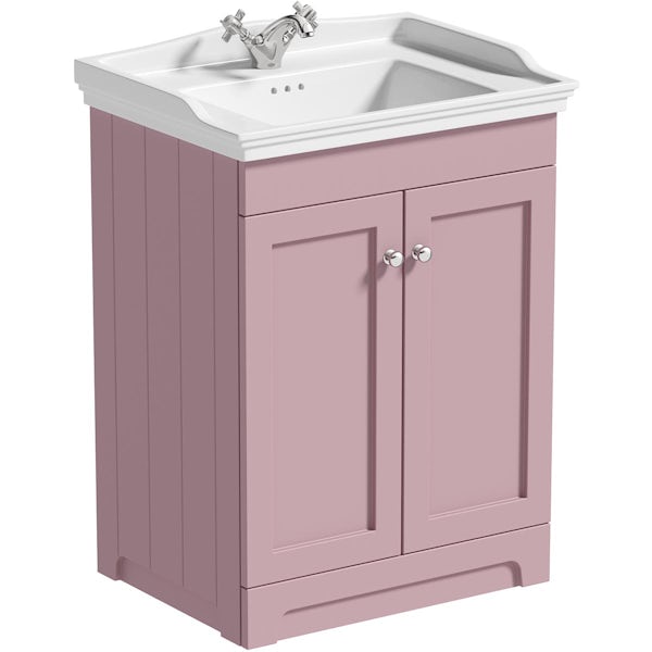 The Bath Co. Ascot pink floorstanding vanity unit and ceramic basin 600mm