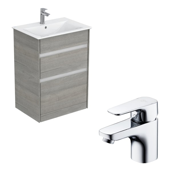 Ideal Standard Concept Air wood light grey vanity unit and basin 600mm with free tap