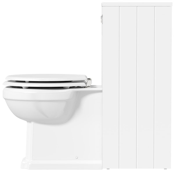 The Bath Co. Dulwich matt white back to wall unit and traditional toilet with white wooden seat