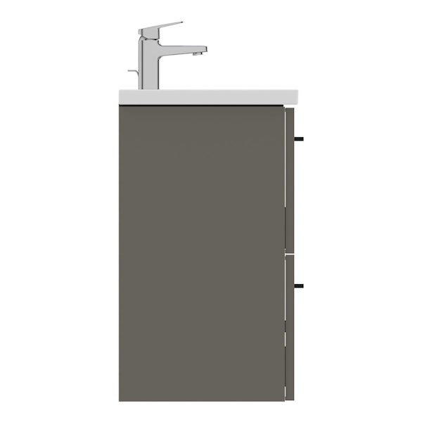 Ideal Standard i.life S quartz grey matt wall hung vanity unit with 2 drawers and black handles 500mm