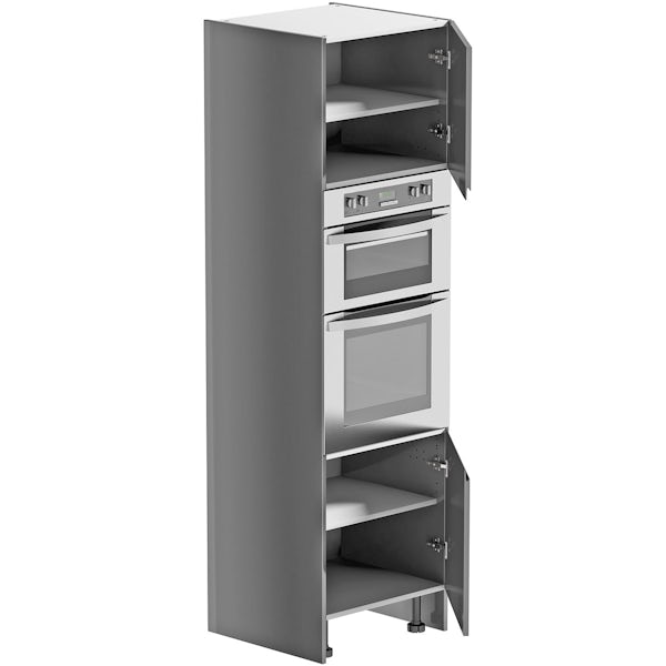 Schon Chicago mid grey handleless 600mm double oven housing unit