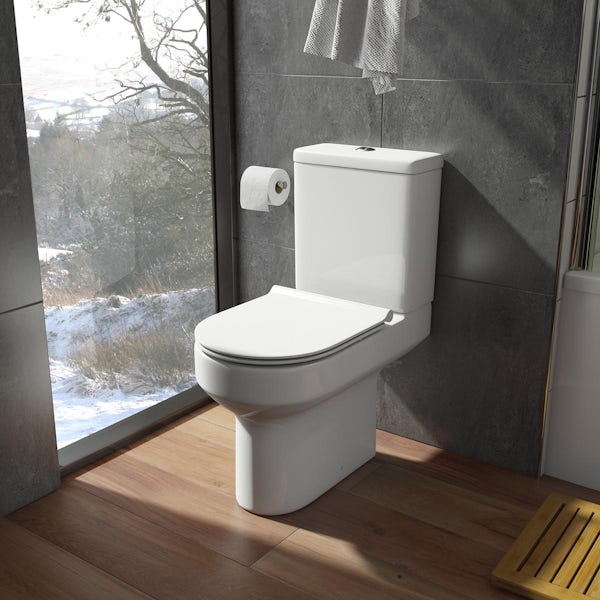 Orchard Wharfe rimless close coupled toilet and slim soft close seat