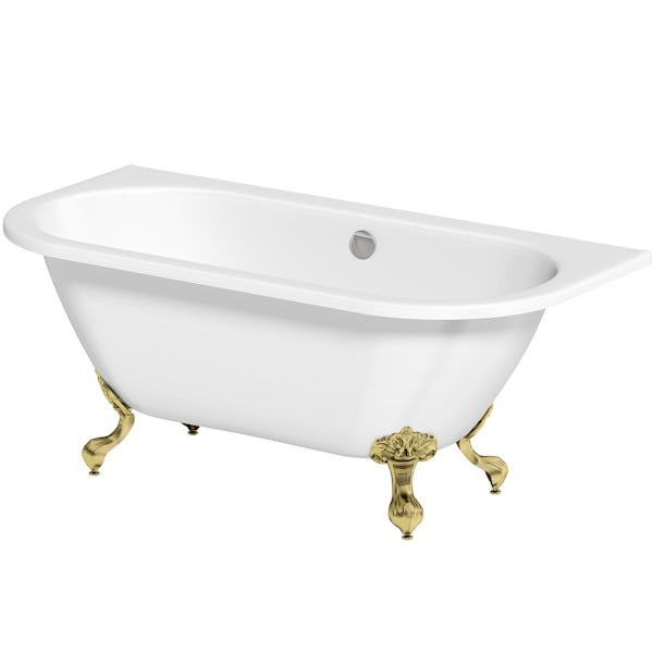 The Bath Co. Dalston back to wall freestanding bath with brushed brass ball and claw feet