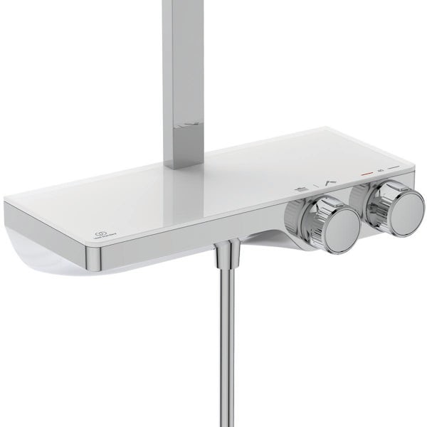 Ideal Standard Ceratherm S200 shower system with wall mounted handset and exposed thermostatic mixer shelf