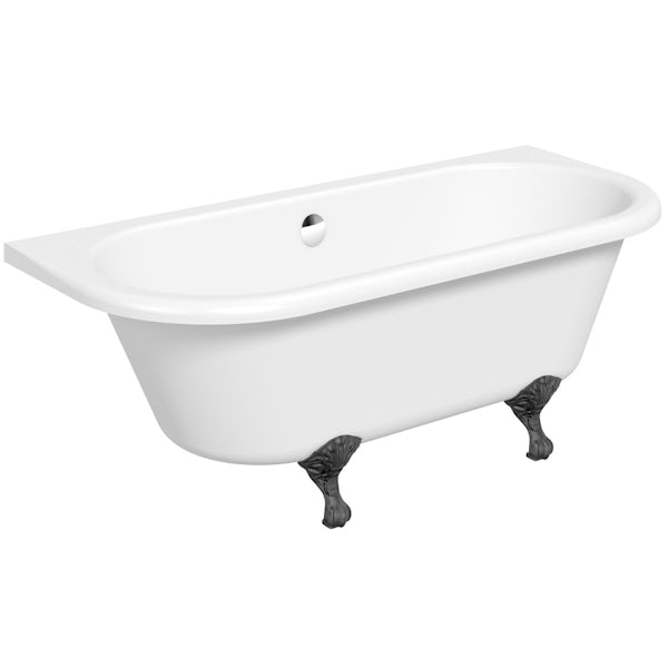 The Bath Co. Dulwich back to wall roll top bath with black ball and claw feet 1700 x 750