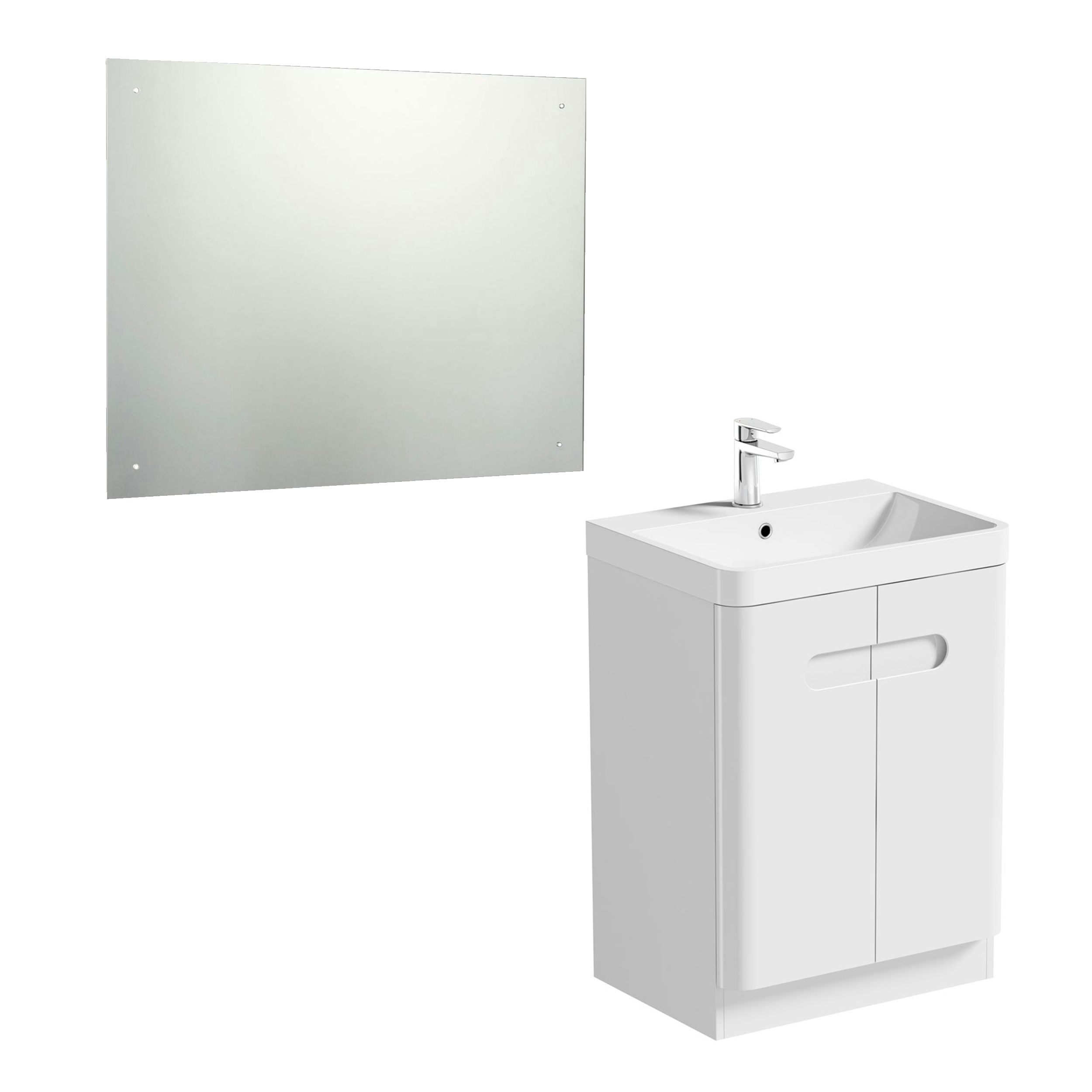 Mode Ellis white floorstanding vanity door unit and basin 600mm with mirror offer