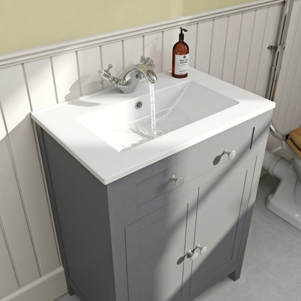The Bath Co. Camberley satin grey floorstanding vanity unit and ceramic basin 600mm with tap