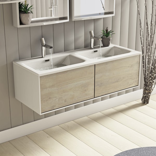 Mode Burton white and rustic freestanding bath suite 1500 x 780