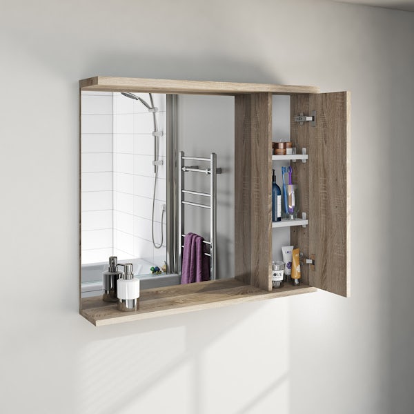 Sienna oak bathroom mirror with lights 850mm