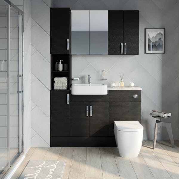 Reeves Nouvel quadro black tall fitted furniture & storage combination with pebble grey worktop