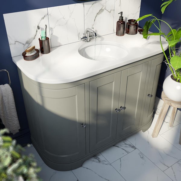 The Bath Co. Aylesford pebble grey curved vanity unit and basin 1200mm with arctic white worktop