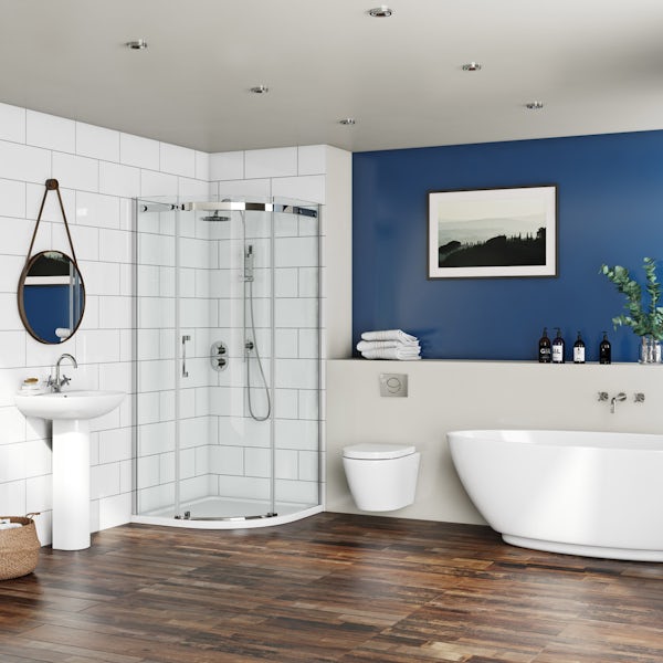 Mode Harrison complete bathroom suite with freestanding bath and enclosure