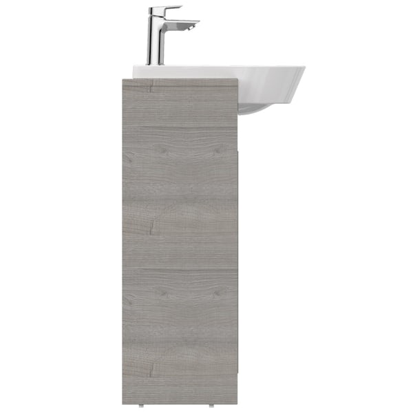 Ideal Standard Concept Air wood light grey and matt white wall hung vanity unit and recessed  basin 600mm