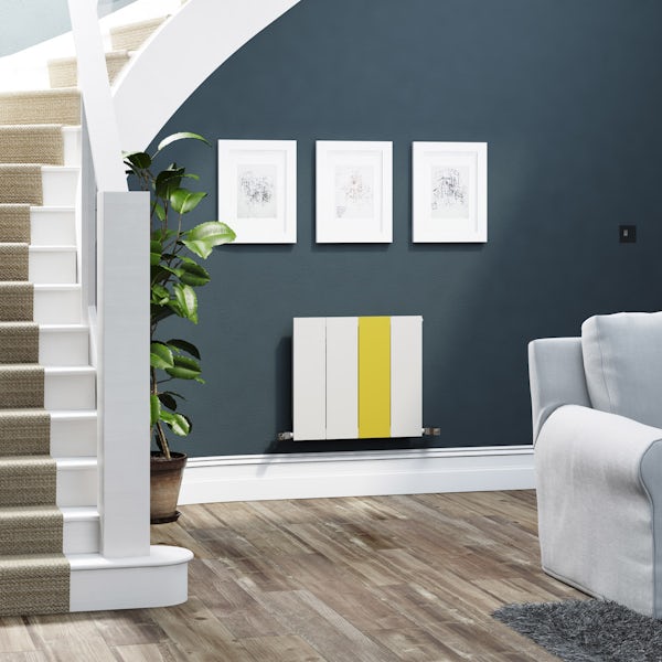 Terma Neo soft white and zinc yellow horizontal radiator 545 x 600