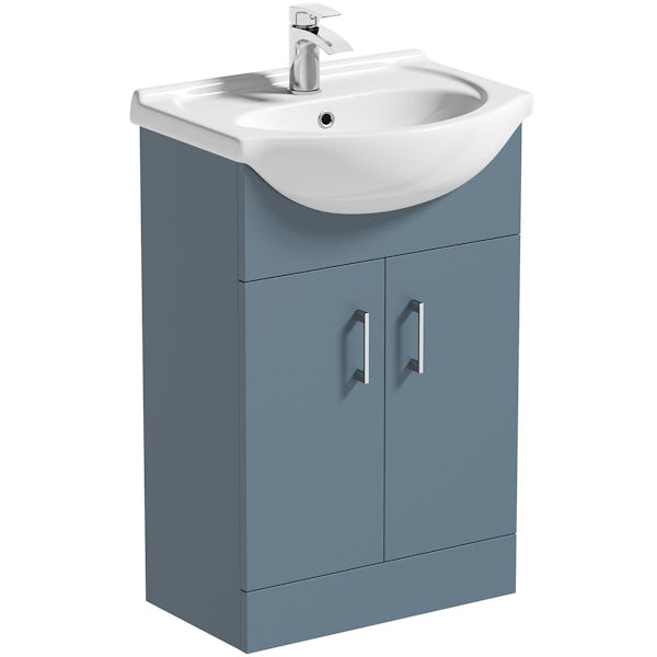 Orchard Lea ocean blue floorstanding vanity unit and ceramic basin 550mm