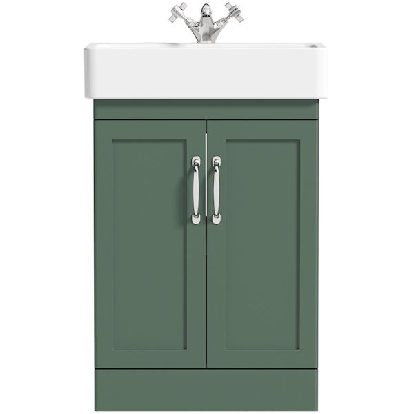 The Bath Co. Aylesford nordic green floorstanding vanity unit and ceramic basin 575mm with tap