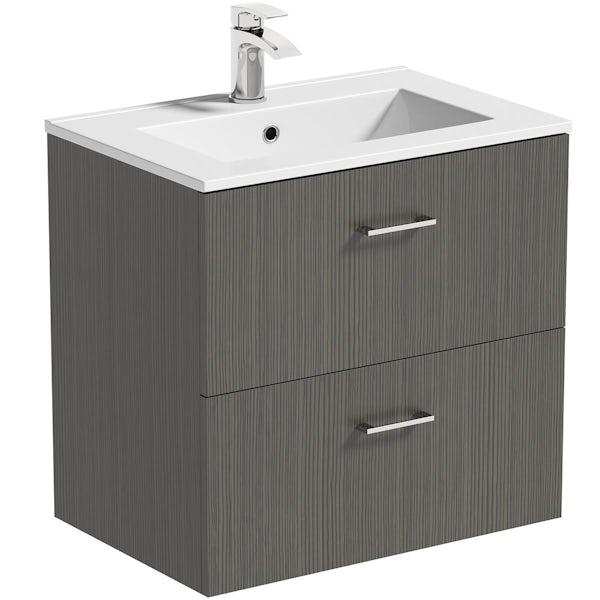Orchard Lea avola grey wall hung vanity unit 600mm and Derwent square close coupled toilet suite