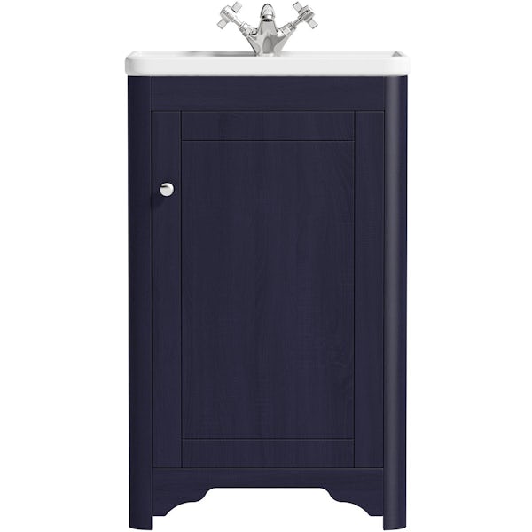 The Bath Co. Beaumont sapphire blue floorstanding vanity unit and ceramic basin 500mm with tap