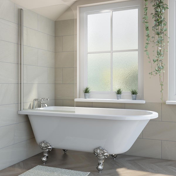 Orchard Dulwich freestanding shower bath with screen and bath mixer tap pack