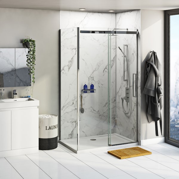 Multipanel Linda Barker Calacatta Marble shower wall panel corner installation pack 1200 x 1200