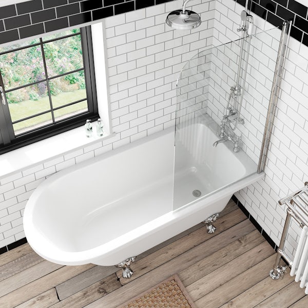 The Bath Co. Dulwich black bathroom suite with freestanding shower bath