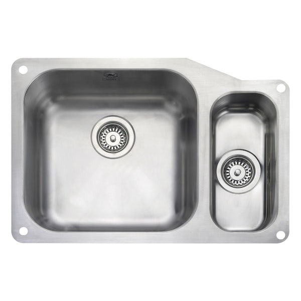 Rangemaster Atlantic Classic 1.5 bowl undermount right handed kitchen sink with waste and Schon C spout WRAS kitchen tap