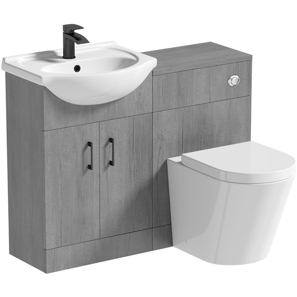 Orchard Lea concrete 1060mm combination with black handle and Contemporary back to wall toilet with seat