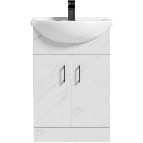 Orchard Lea marble floorstanding vanity unit with black handle and ceramic basin 550mm