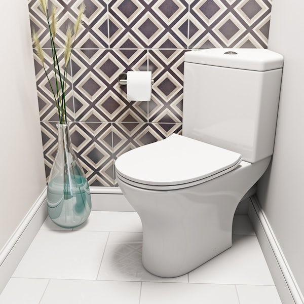 Derwent Round corner close coupled toilet with slimline soft close toilet seat