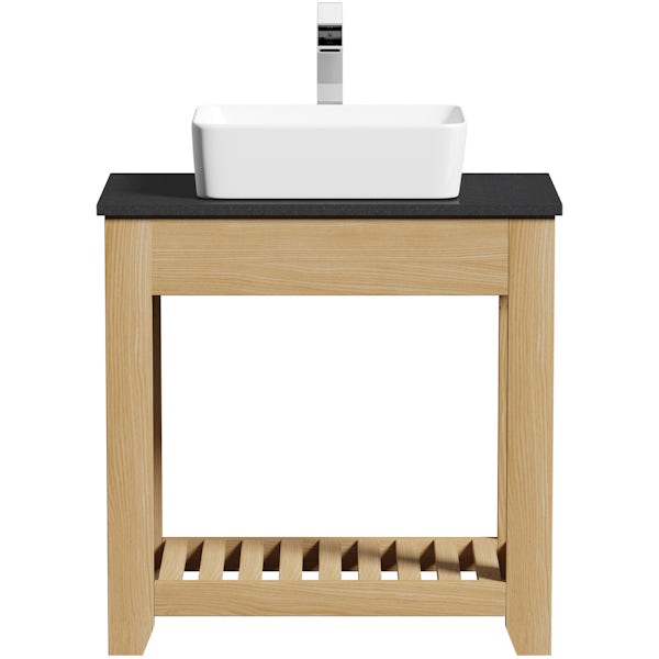The Bath Co. Hoxton oak washstand with black marble top and Ellis basin 800mm