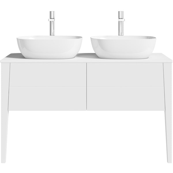 Mode Hale white gloss countertop double basin vanity unit 1200mm