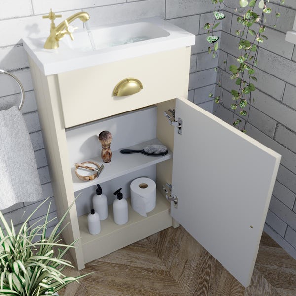 Orchard Dulwich stone ivory cloakroom floorstanding vanity and basin 460mm - brushed brass